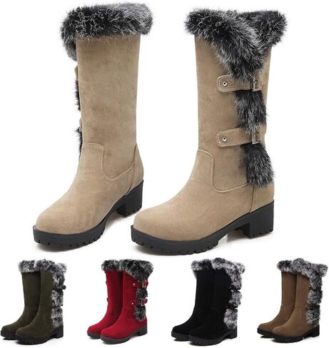 Fashion Little Kid Winter Snow Boots Fur Mid-Calf Warm Suede Girl Fuzzy Shoes Comfy Thick Rabbit Fur Collar Warm Waterproof Non-Slip Big Kid Snow Boot in Saudi Arabia