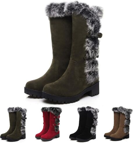 Fashion Little Kid Winter Snow Boots Fur Mid-Calf Warm Suede Girl Fuzzy Shoes Comfy Thick Rabbit Fur Collar Warm Waterproof Non-Slip Big Kid Snow Boot in Saudi Arabia