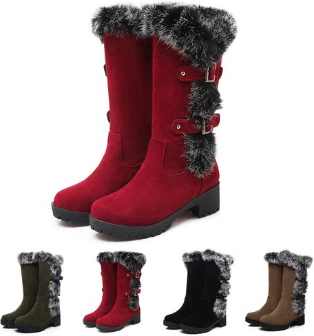 Fashion Little Kid Winter Snow Boots Fur Mid-Calf Warm Suede Girl Fuzzy Shoes Comfy Thick Rabbit Fur Collar Warm Waterproof Non-Slip Big Kid Snow Boot in Saudi Arabia