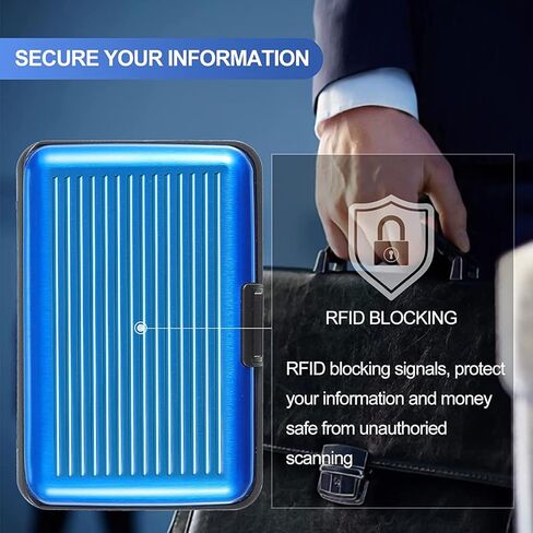 2 Pieces Credit Card Holder Slim Mini RFID Blocking Credit Card Protector Aluminum Business Card Case Metal ID Organizer Wallet with 7 Slots for Women Men (Black,Silver) in Kuwait