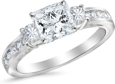 هيوستن دايموند ديستريكت 3.75 قيراط LAB GROWN DIAMOND مجموعة قنوات 3 خاتم خطوبة ألماس من ثلاثة أحجار على شكل أميرة (لون E-F VS2-SI1 وضوح 3 قيراط مركزي) in Saudi Arabia