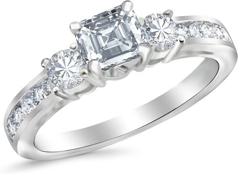 هيوستن دايموند ديستريكت 3.75 قيراط LAB GROWN DIAMOND مجموعة قنوات 3 خاتم خطوبة ألماس من ثلاثة أحجار على شكل أميرة (لون E-F VS2-SI1 وضوح 3 قيراط مركزي) in Saudi Arabia
