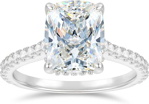 14K الذهب الأبيض مويسانيتي خواتم 14K الذهب 3CT ممدود وسادة قطع خاتم الخطوبة 3 قيراط المخفية هالو مويسانيتي خواتم للنساء in Saudi Arabia