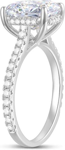 14K الذهب الأبيض مويسانيتي خواتم 14K الذهب 3CT ممدود وسادة قطع خاتم الخطوبة 3 قيراط المخفية هالو مويسانيتي خواتم للنساء in Saudi Arabia