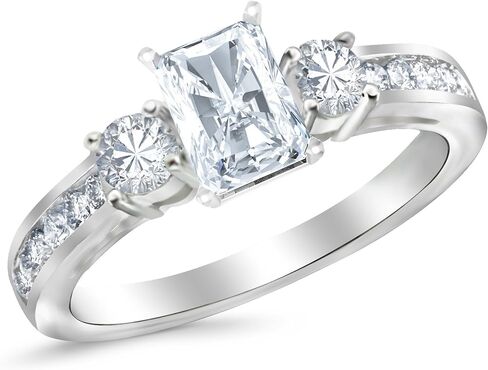 هيوستن دايموند ديستريكت 3.75 قيراط LAB GROWN DIAMOND مجموعة قنوات 3 خاتم خطوبة ألماس من ثلاثة أحجار على شكل أميرة (لون E-F VS2-SI1 وضوح 3 قيراط مركزي) in Saudi Arabia