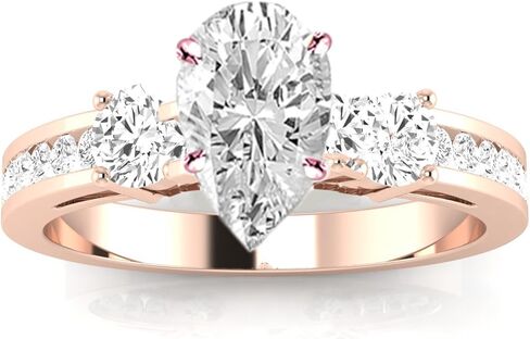 هيوستن دايموند ديستريكت 3.75 قيراط LAB GROWN DIAMOND مجموعة قنوات 3 خاتم خطوبة ألماس من ثلاثة أحجار على شكل أميرة (لون E-F VS2-SI1 وضوح 3 قيراط مركزي) in Saudi Arabia