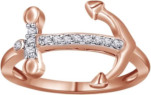 White Natural Diamond Sideways Anchor Ring In 10k Solid White Gold (0.1 Ct) in Saudi Arabia