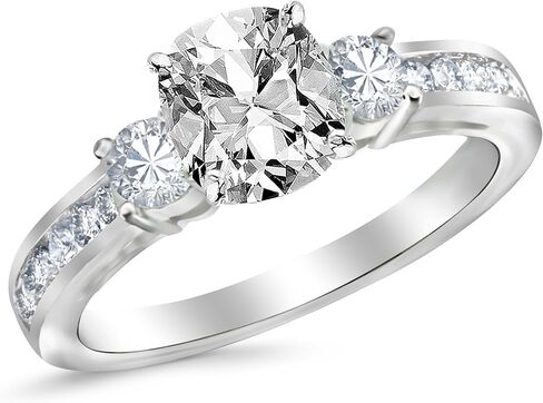 هيوستن دايموند ديستريكت 3.75 قيراط LAB GROWN DIAMOND مجموعة قنوات 3 خاتم خطوبة ألماس من ثلاثة أحجار على شكل أميرة (لون E-F VS2-SI1 وضوح 3 قيراط مركزي) in Saudi Arabia