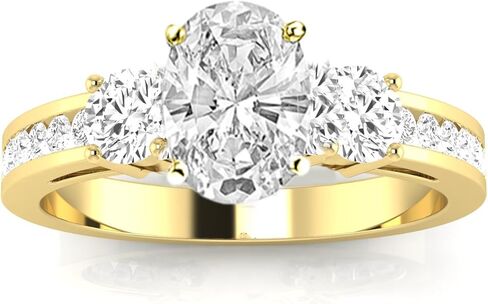 هيوستن دايموند ديستريكت 3.75 قيراط LAB GROWN DIAMOND مجموعة قنوات 3 خاتم خطوبة ألماس من ثلاثة أحجار على شكل أميرة (لون E-F VS2-SI1 وضوح 3 قيراط مركزي) in Saudi Arabia