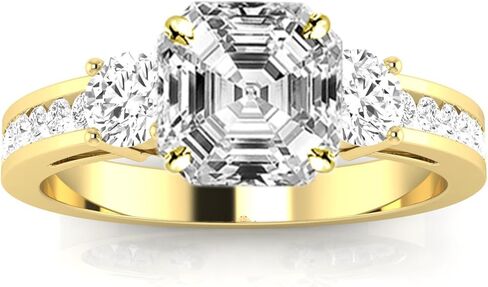 هيوستن دايموند ديستريكت 3.75 قيراط LAB GROWN DIAMOND مجموعة قنوات 3 خاتم خطوبة ألماس من ثلاثة أحجار على شكل أميرة (لون E-F VS2-SI1 وضوح 3 قيراط مركزي) in Saudi Arabia