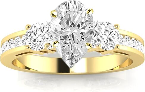 هيوستن دايموند ديستريكت 3.75 قيراط LAB GROWN DIAMOND مجموعة قنوات 3 خاتم خطوبة ألماس من ثلاثة أحجار على شكل أميرة (لون E-F VS2-SI1 وضوح 3 قيراط مركزي) in Saudi Arabia