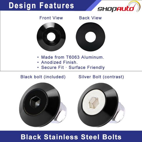 Aluminum M6x24 Tapered Washer Kit with Black Stainless M6x20 Countersunk Bolts — 16-Pack for Cars SUVs Trucks Pickups ATV UTV (Black) in Saudi Arabia