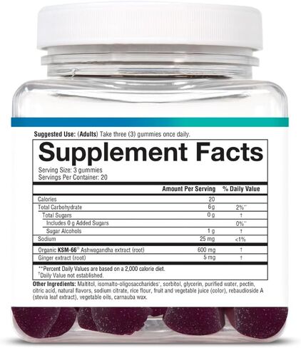 علكات الأشواغاندا من يوثيوري مع KSM-66، تساعد على تقليل التوتر، نكهة التوت الأزرق، 60 قطعة in Kuwait