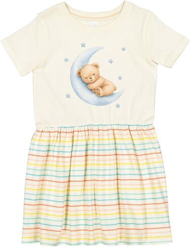 inktastic Cute Sleeping Teddy Bear on Moon with Stars Toddler Dress in Saudi Arabia