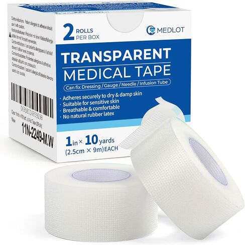LotFancy Transparent Medical Tape, 6Rolls 2inch x 10Yards, Adhesive Clear Hypoallergenic Surgical Tape, PE First Aid Tape for Wound, Bandage, Sensitive Skin, Latex Free in Saudi Arabia