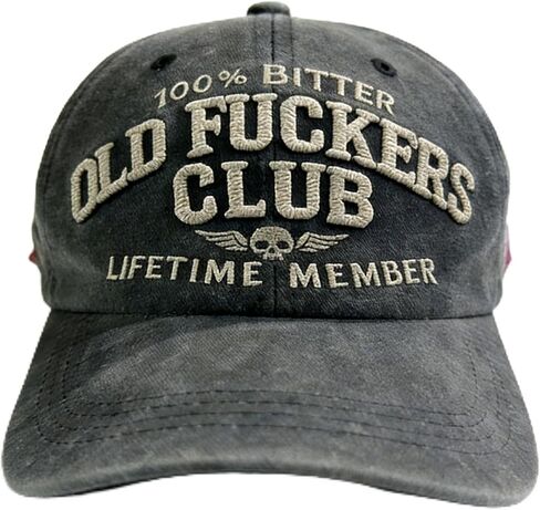 قبعة بيسبول قديمة من Old Fuckers Club - مطرزة "100% Bitter Lifetime Member" قبعة أبي مغسولة قابلة للتعديل، قبعة سائق شاحنة ريترو مضحكة للرجال والنساء باللون الأسود in Kuwait