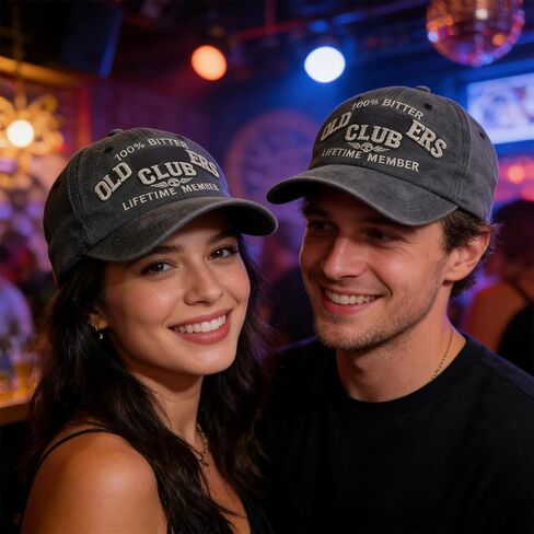 قبعة بيسبول قديمة من Old Fuckers Club - مطرزة "100% Bitter Lifetime Member" قبعة أبي مغسولة قابلة للتعديل، قبعة سائق شاحنة ريترو مضحكة للرجال والنساء باللون الأسود in Kuwait