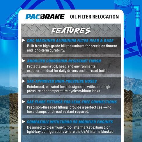 طقم نقل فلتر الزيت Pacbrake HP10593 يناسب 2010-2018 RAM 2500/3500 مع محرك Cummins سعة 6.7 لتر (خيط 1-16) | سهلة التركيب | البناء الثقيل | المكونات متضمنة in Saudi Arabia