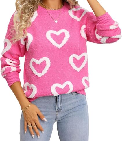 المرأة لطيف القلب طباعة سترة عيد الحب رومانسية طويلة الأكمام Crewneck الحب الجرافيك محبوك البلوز القمم in Kuwait