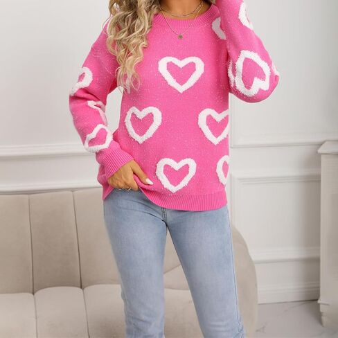 المرأة لطيف القلب طباعة سترة عيد الحب رومانسية طويلة الأكمام Crewneck الحب الجرافيك محبوك البلوز القمم in Kuwait