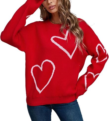 المرأة لطيف القلب طباعة سترة عيد الحب رومانسية طويلة الأكمام Crewneck الحب الجرافيك محبوك البلوز القمم in Kuwait