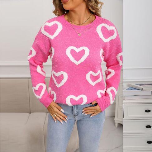 المرأة لطيف القلب طباعة سترة عيد الحب رومانسية طويلة الأكمام Crewneck الحب الجرافيك محبوك البلوز القمم in Kuwait