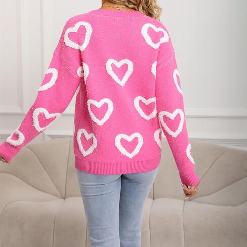 المرأة لطيف القلب طباعة سترة عيد الحب رومانسية طويلة الأكمام Crewneck الحب الجرافيك محبوك البلوز القمم in Kuwait