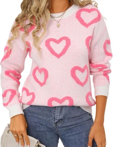 المرأة لطيف القلب طباعة سترة عيد الحب رومانسية طويلة الأكمام Crewneck الحب الجرافيك محبوك البلوز القمم in Kuwait