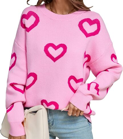المرأة لطيف القلب طباعة سترة عيد الحب رومانسية طويلة الأكمام Crewneck الحب الجرافيك محبوك البلوز القمم in Kuwait