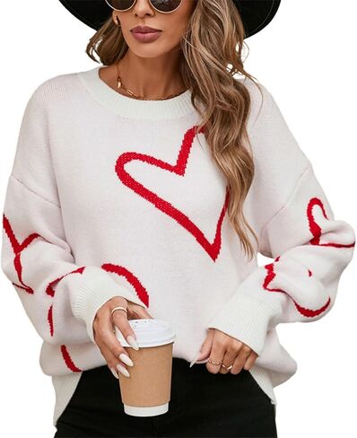 المرأة لطيف القلب طباعة سترة عيد الحب رومانسية طويلة الأكمام Crewneck الحب الجرافيك محبوك البلوز القمم in Kuwait