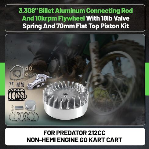 3.308" Billet Aluminum Connecting Rod And 10krpm Flywheel With 26lb Valve Spring And 70mm Flat Top Piston Kit For Predator 212cc Non-Hemi Engine Go Kart Cart in Saudi Arabia