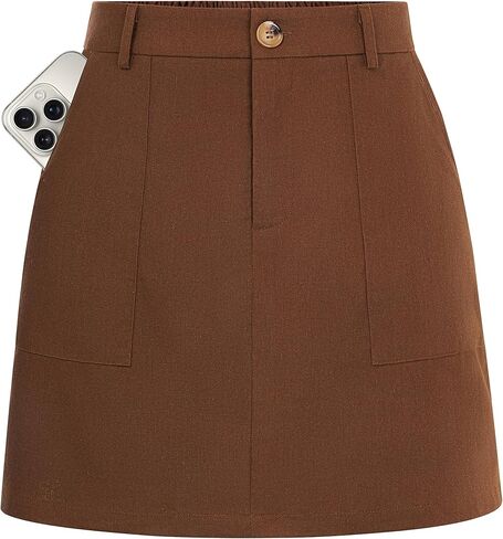 Kate Kasin Women's Linen Mini Skirt Skorts with Pockets, High Waisted A Line Skirt, Summer Skirts with Shorts Underneath in Saudi Arabia