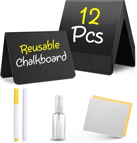 20 Pack Mini Chalkboard Signs for Food, 4"x3" Small Reusable Chalk Board Signs w/Spray Bottle, Food Labels for Party Buffet, Table Signs for Wedding, Name Tags & Bakery w/12 Markers & 2 Wiping Cloths in Kuwait