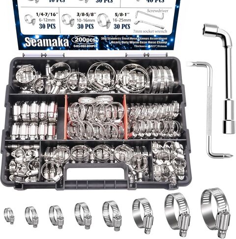 مجموعة خرطوم المشبك 202 قطعة 304 طقم مشابك خرطوم من الفولاذ المقاوم للصدأ 1/4 بوصة - 2 بوصة (6-51 مم) مشابك خرطوم ترس دودية مشابك خرطوم صغيرة شديدة التحمل لأنابيب مشعاع السيارات والسباكة وخط الوقود in Kuwait