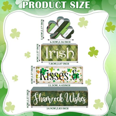 4 Pcs St Patricks Day Table Decorations Shamrocks St. Patrick's Day Tiered Tray Decor Irish Clover Blocks Lucky Print for Party Home Desk(Fresh Style) in Saudi Arabia