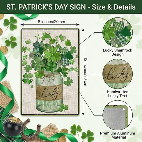 St Patricks Day Gifts Funny Green Shamrocks Clovers Lucky Irish Tin Sign for Home Room Yard Garden Vintage St Patricks Day Decor 8x12 Inch (3095) in Saudi Arabia