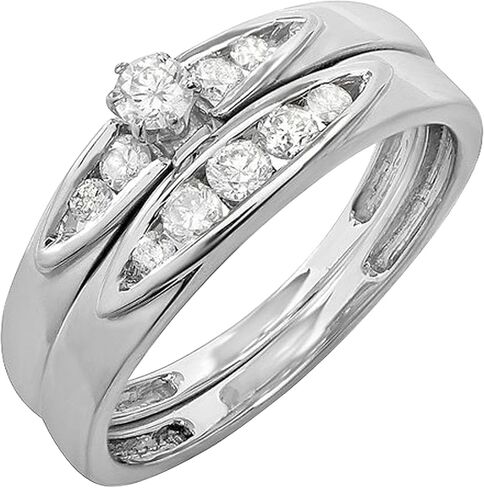 Dazzlingrock Collection 0.50 Ctw Round White Natural Diamond Bridal Ring Set Anniversary Wedding Band 1/2 CT, Sterling Silver in Saudi Arabia