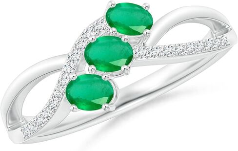 Angara Natural Emerald Ring for Women | Oval Emerald Three Stone Bypass Ring with Diamonds in 14K Solid Gold/Sterling Silver/Platinum | May Birthday, Anniversary, Gemstone Jewellery Gift in Saudi Arabia