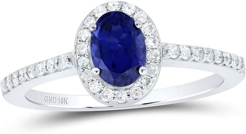Jewels By Lux 10kt White Gold 1/4 Cttw Diamond 6.50 X 4.50 Mm Oval Blue Sapphire Synthetic Wedding Engagement Anniversary Ring, Women Size: 5-9 in Saudi Arabia