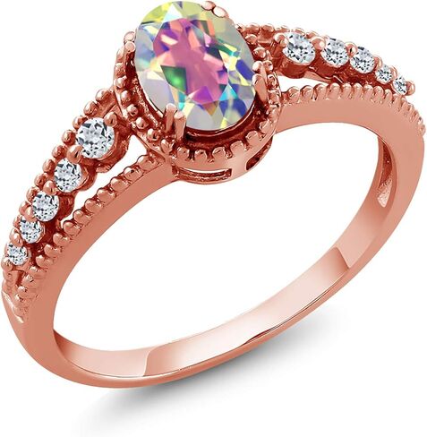خاتم Gem Stone King 1.21 Cttw Mercury Mist Mystic Topaz وWhite Topaz 18K خاتم فضة مطلي بالذهب الوردي للنساء | الأحجار الكريمة جوهرة الميلاد | خاتم الخطوبة والذكرى السنوية للزفاف للنساء in Saudi Arabia