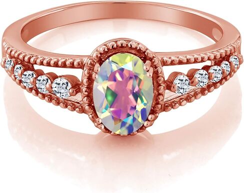 خاتم Gem Stone King 1.21 Cttw Mercury Mist Mystic Topaz وWhite Topaz 18K خاتم فضة مطلي بالذهب الوردي للنساء | الأحجار الكريمة جوهرة الميلاد | خاتم الخطوبة والذكرى السنوية للزفاف للنساء in Saudi Arabia