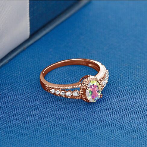خاتم Gem Stone King 1.21 Cttw Mercury Mist Mystic Topaz وWhite Topaz 18K خاتم فضة مطلي بالذهب الوردي للنساء | الأحجار الكريمة جوهرة الميلاد | خاتم الخطوبة والذكرى السنوية للزفاف للنساء in Saudi Arabia