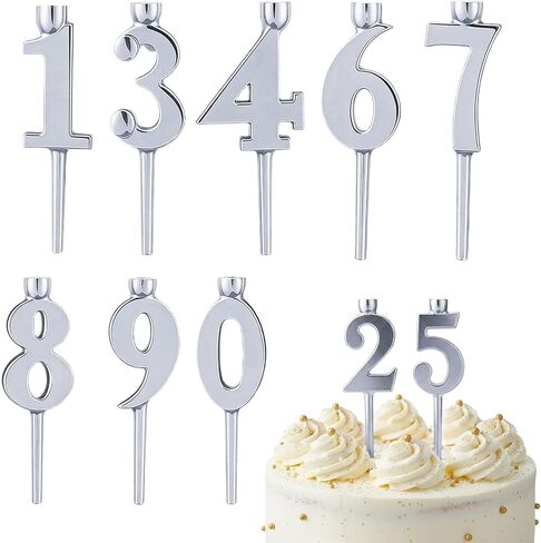 Number Candles for Birthday Cakes | 0-9 Number Candle Holder Set | Birthday Candle Holder Reusable | 3D Printed Silver/Gold Cake Topper Numbers for Party Cakes Accessories in Saudi Arabia