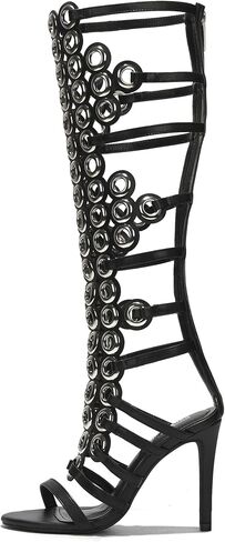 Cape Robbin Women's Knee High Boots Heels - Round Toe Heels with Grommets & Side Zipper, Metallic PU Party Boots for Women (Lalalyn) in Saudi Arabia