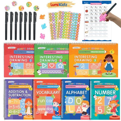 ممارسة الكتابة المخددة السحرية للأعمار من 3 إلى 8 سنوات، ممارسة الكتابة اليدوية المخددة للأطفال، كتاب الكتابة اليدوية القابل لإعادة الاستخدام، أنشطة التعلم لمرحلة ما قبل المدرسة لتتبع الحروف والأرقام، هدايا لصبي يبلغ من العمر 3 سنوات in Kuwait