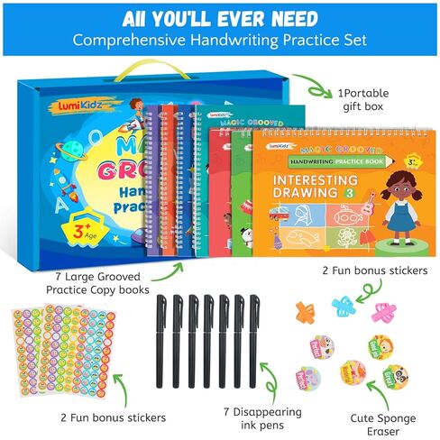 ممارسة الكتابة المخددة السحرية للأعمار من 3 إلى 8 سنوات، ممارسة الكتابة اليدوية المخددة للأطفال، كتاب الكتابة اليدوية القابل لإعادة الاستخدام، أنشطة التعلم لمرحلة ما قبل المدرسة لتتبع الحروف والأرقام، هدايا لصبي يبلغ من العمر 3 سنوات in Kuwait