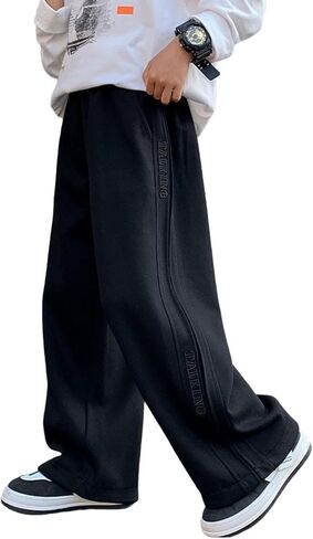 Boys Athletic Sweatpants Wide Leg Casual Spring Sports Elastic Waist Baggy Pants Kids' Open Bottom Sweatpant in Saudi Arabia