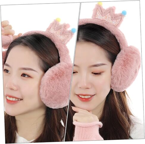 Cabilock Winter Earmuffs Portable Outdoor Ear Warmers Faux Rabbit Fur Thickened Pink Crown Design for Boys Cold Weather Protection Random Color in Saudi Arabia