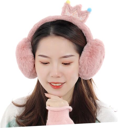 Cabilock Winter Earmuffs Portable Outdoor Ear Warmers Faux Rabbit Fur Thickened Pink Crown Design for Boys Cold Weather Protection Random Color in Saudi Arabia