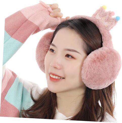 Cabilock Winter Earmuffs Portable Outdoor Ear Warmers Faux Rabbit Fur Thickened Pink Crown Design for Boys Cold Weather Protection Random Color in Saudi Arabia